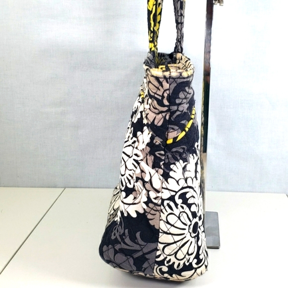 Vera Bradley Tote Bag Purse - Black Gray White Green Floral Baroque - Picture 3 of 16